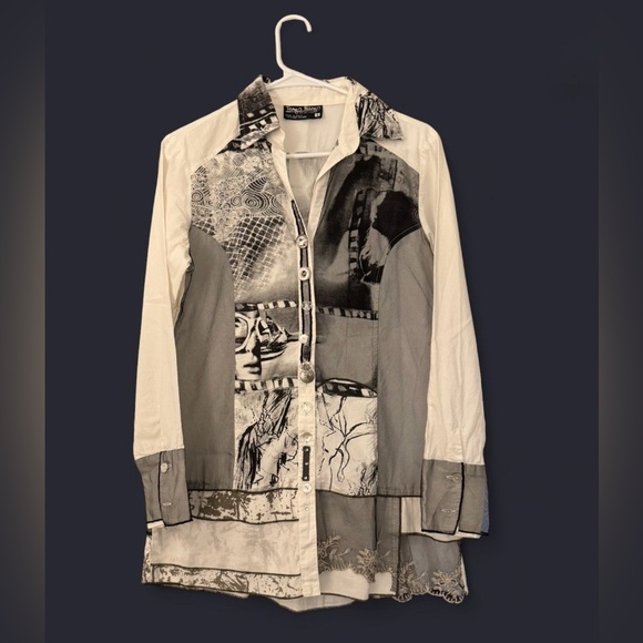 Tango Mango Tops - Tango Mango Collection Art-to-Wear Patchwork Embellished Tunic Shirt Small